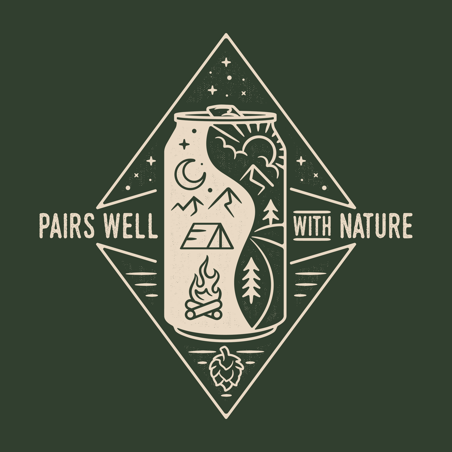 Beer hoodie featuring camping and nature theme