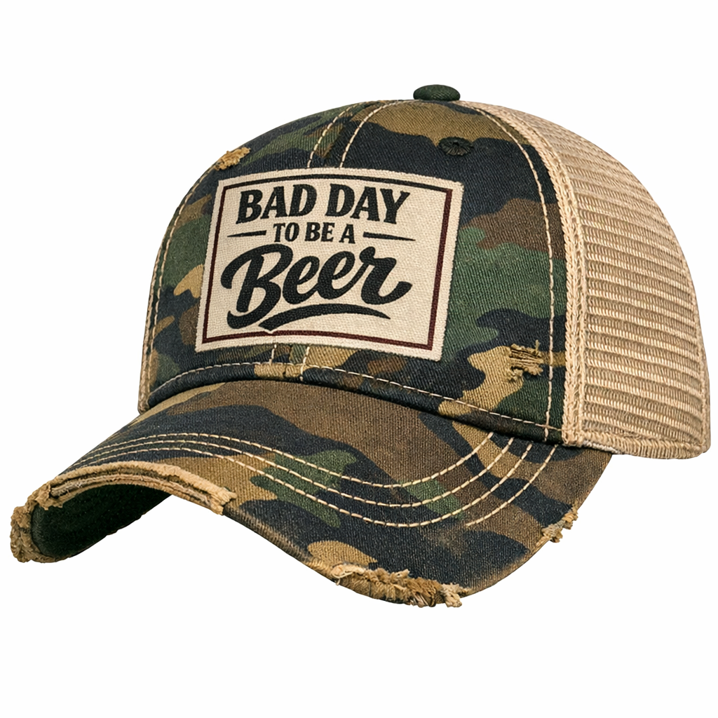 Bad Day to Be a Beer vintage trucker hat for beer lovers, barbecues, camping trips, and patio season