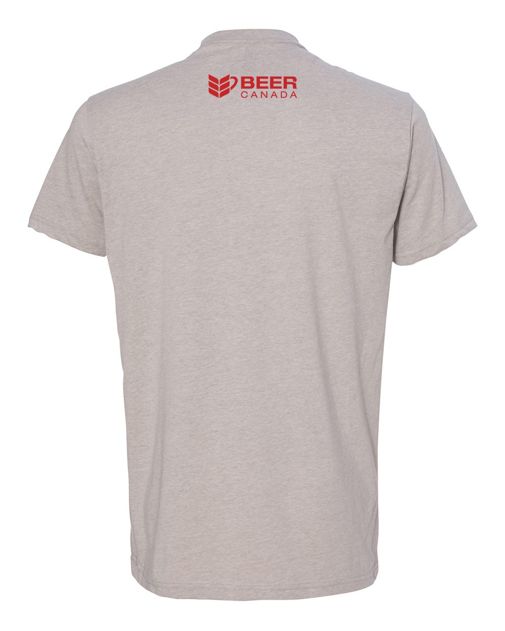 Back view of sand Canadian beer shirt with Beer Canada logo. 